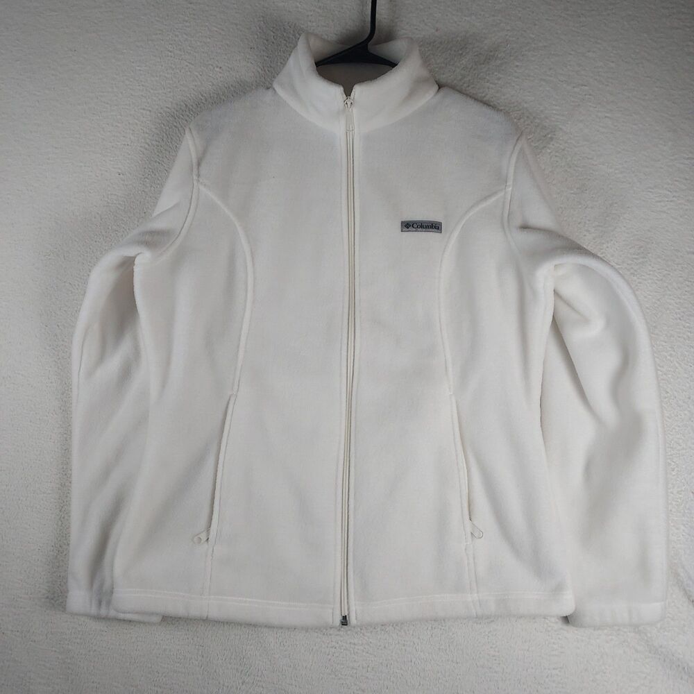 Columbia Womens Full Zip Fleece Jacket Cream White Size XL Polyester